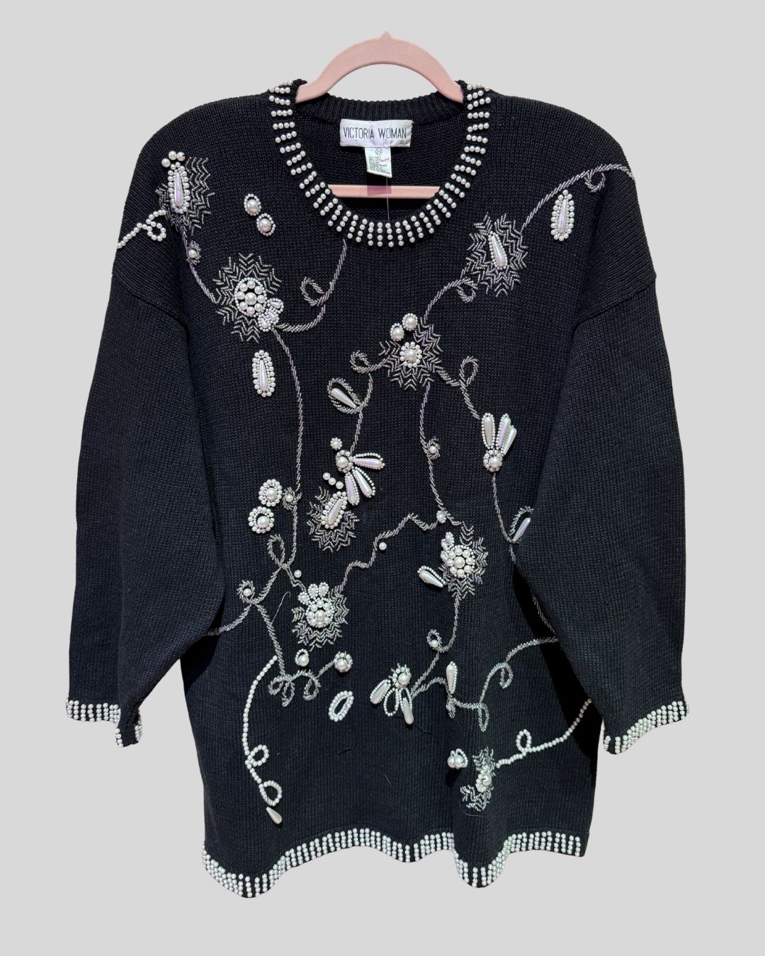 VINTAGE VICTORIA WOMAN pearl bead sweater (2X)