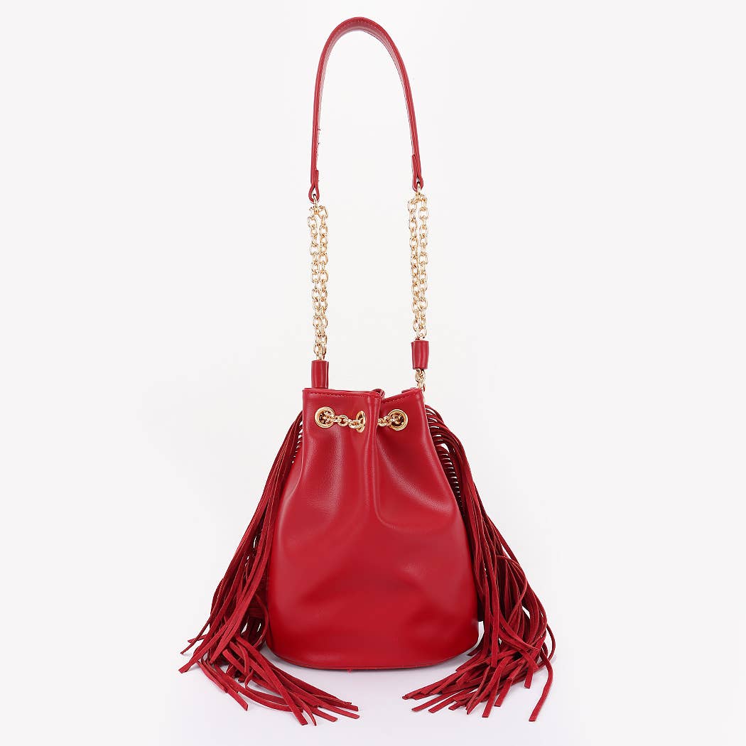 Chic Fringe & Chain Bucket Bag: BUR