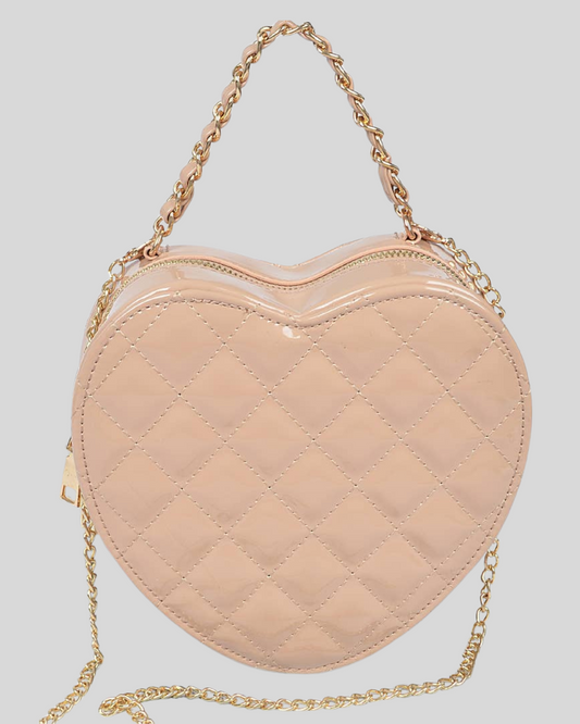 Quilted Enamel Heart Clutch: Nude