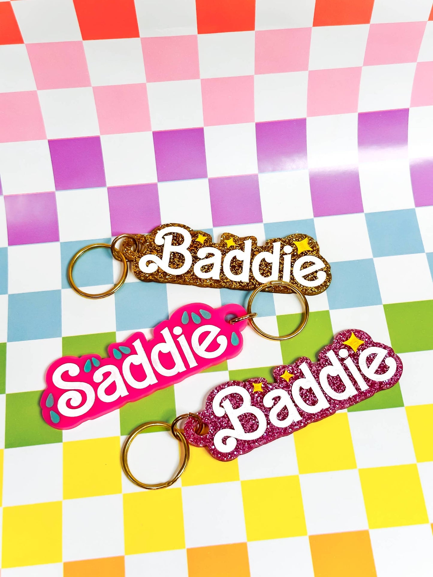 The Hissin' Kitten - Baddie / Saddie - Double Sided Keychain!: Gold / Pink