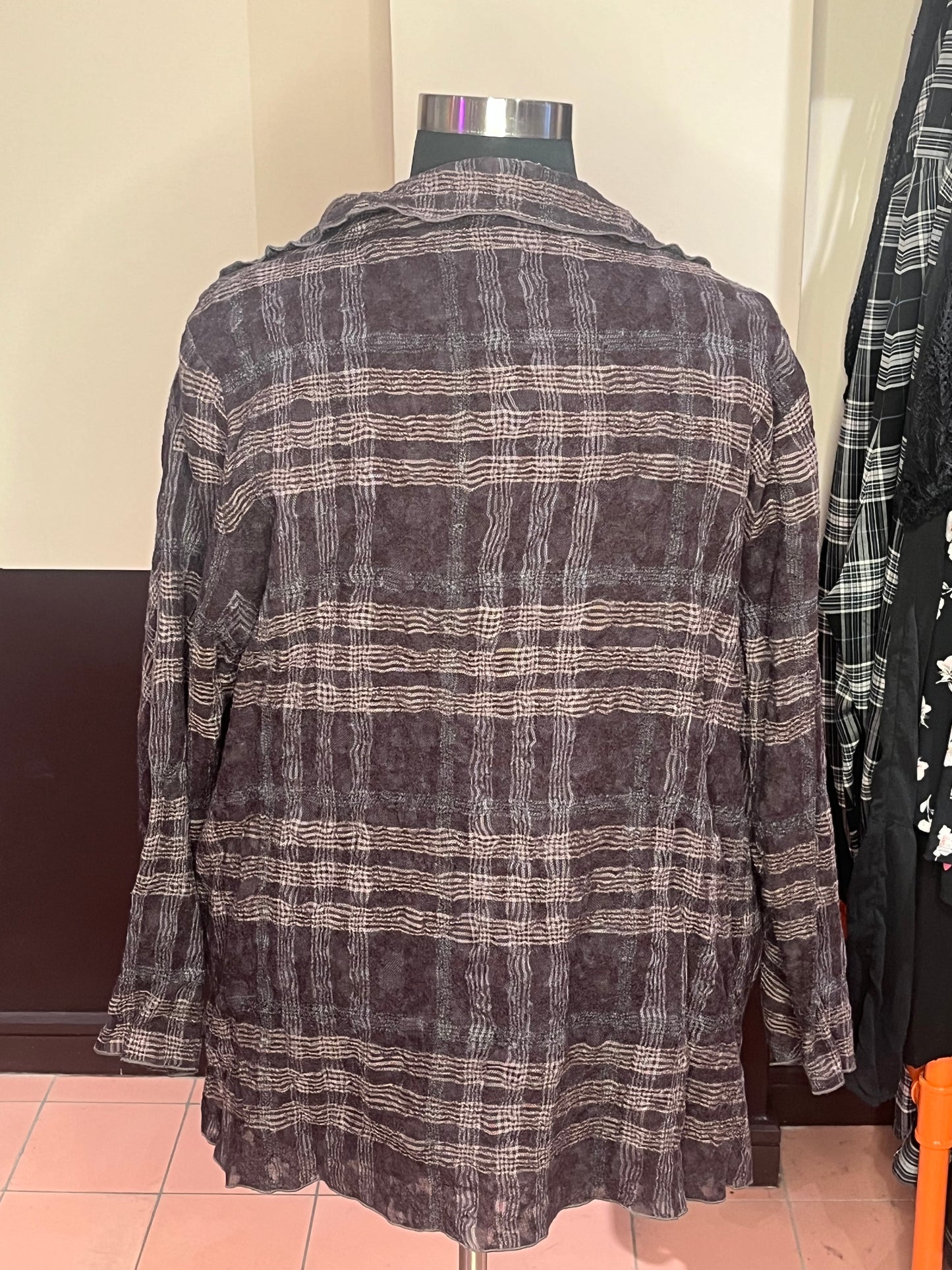 Brown Plaid Wool Sweater Jacket (2x)