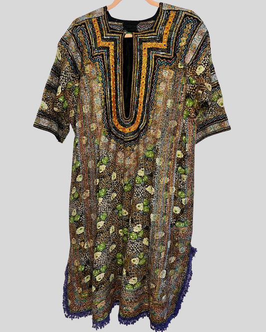 Metallic Embroidered Floral Dress/Kaftan (1X/2X)