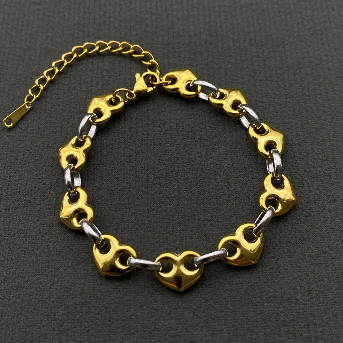 18K Gold Plated S.Steel Two Tone Heart Linked Bracelet - FGS