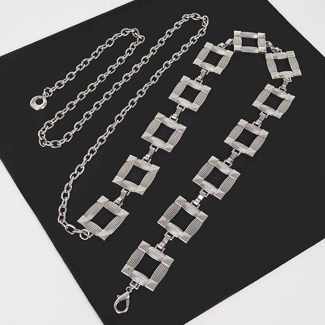 Square Metal Plus Size Chain Belt Silver 25-60 waist