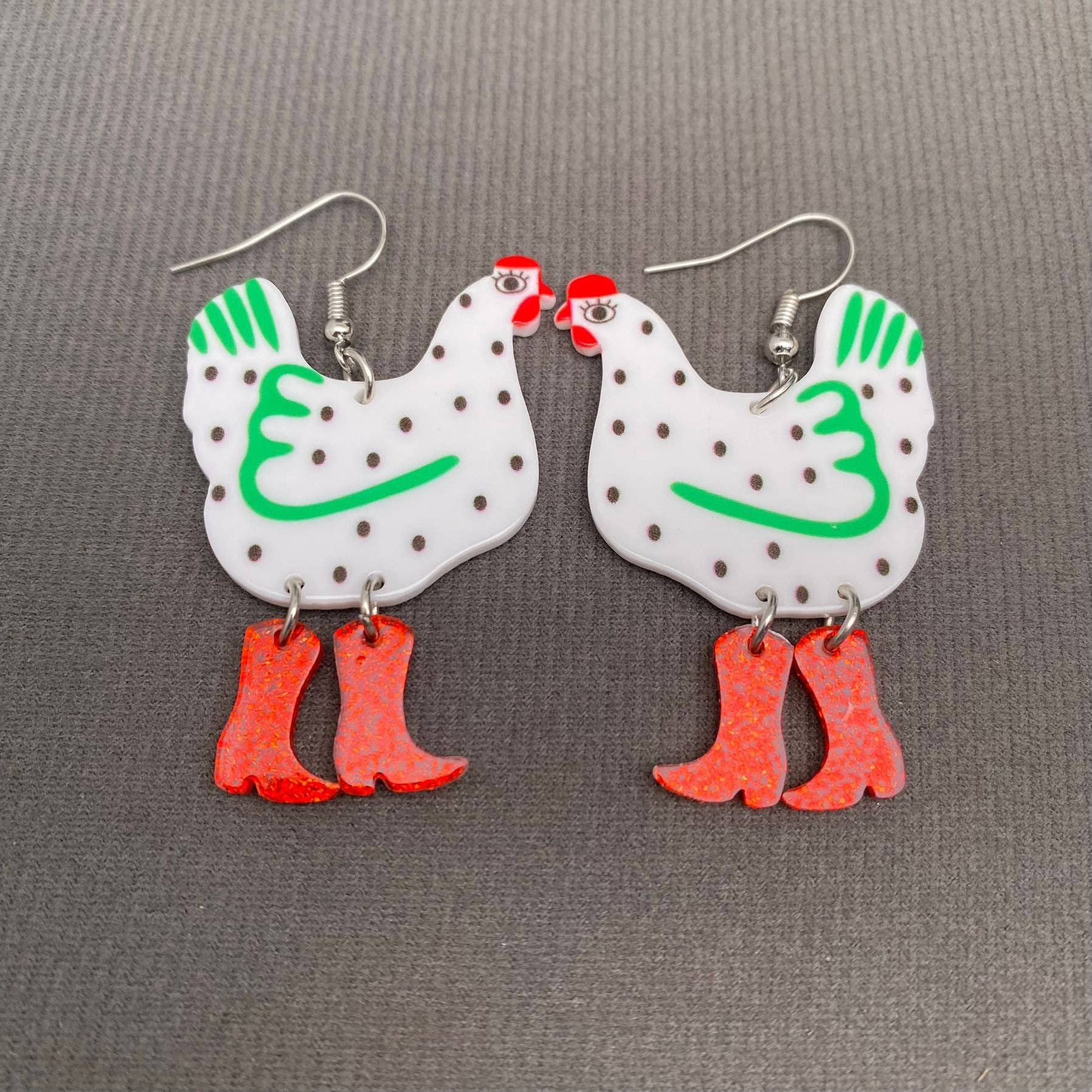 Acrylic Cock Dangle Earrings - YK: Green