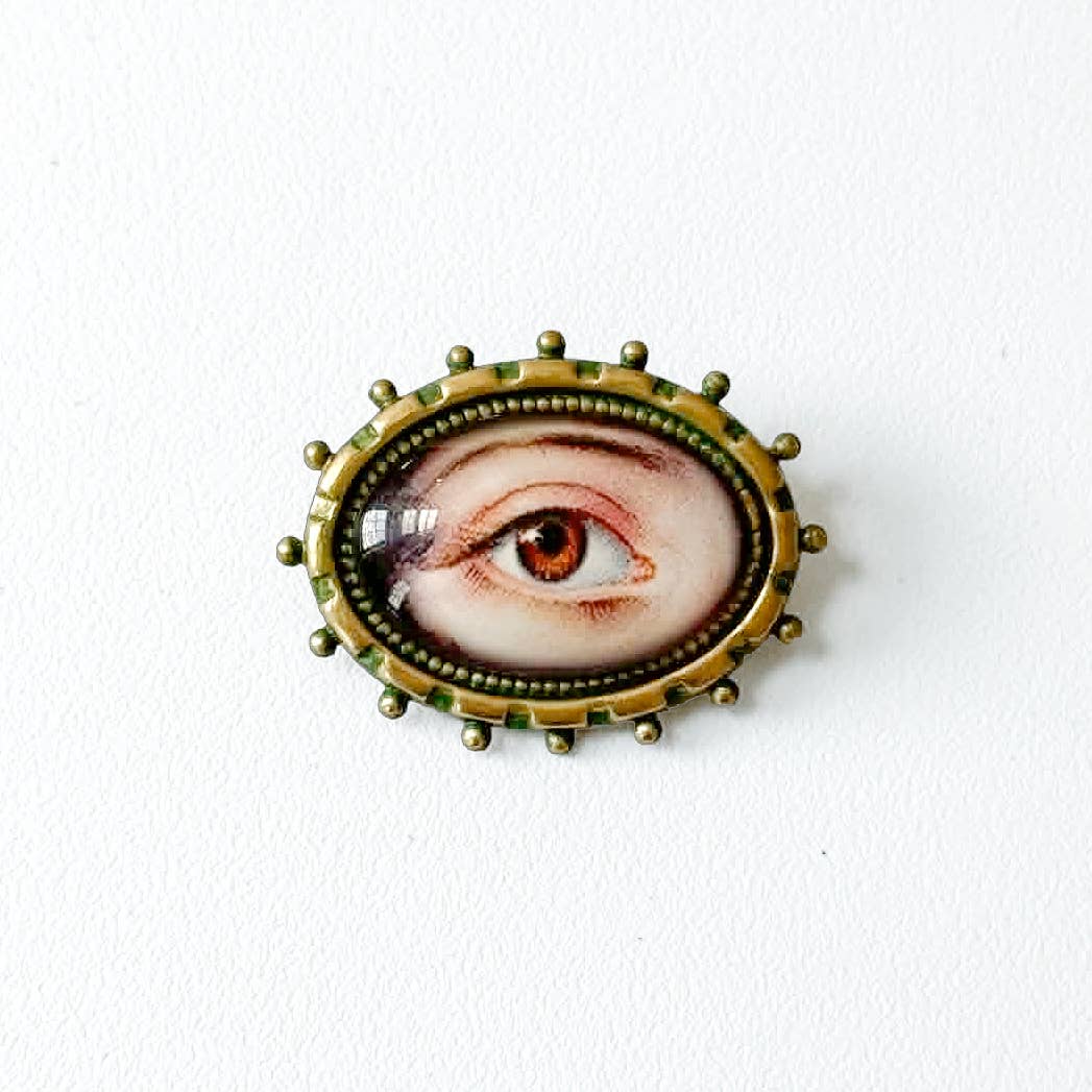 You Choose Lovers Eye Oval Brass Brooch Vintage Victorian: #5 Brown Eye (dark) Green Patina
