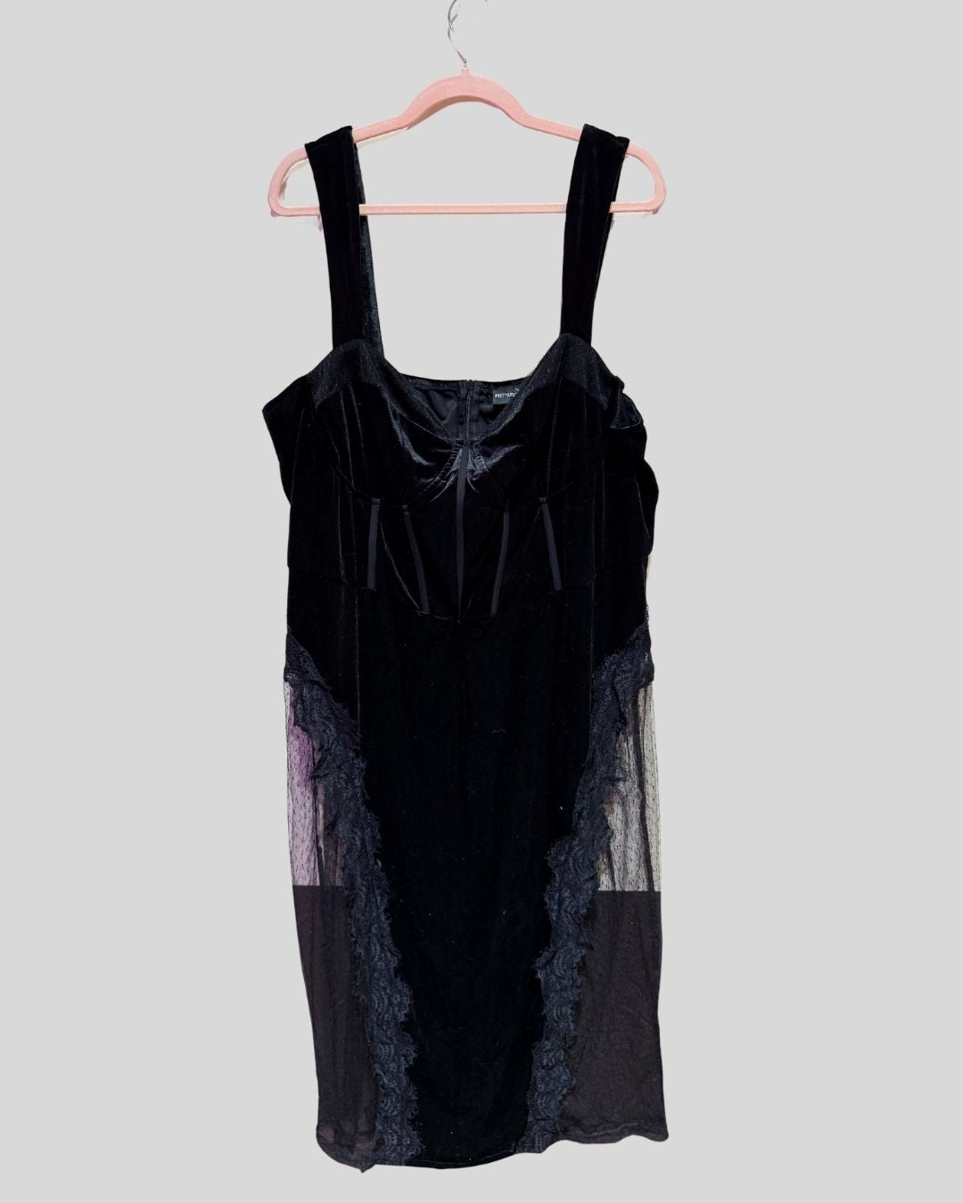 Pretty Little Thing black velvet mesh lace dress (22)