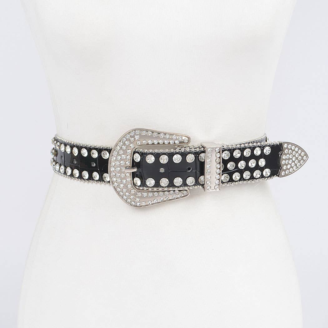 Plus Size Multi-Metal Stone Studded Belt: Black