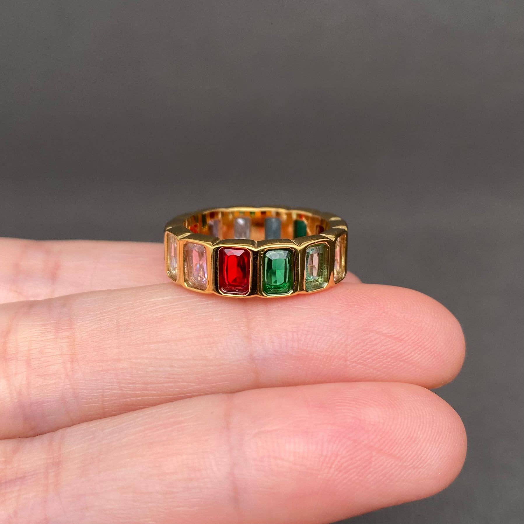 Colored Square Zircon 18K Gold Plated S.Steel Ring - FGS: Golden