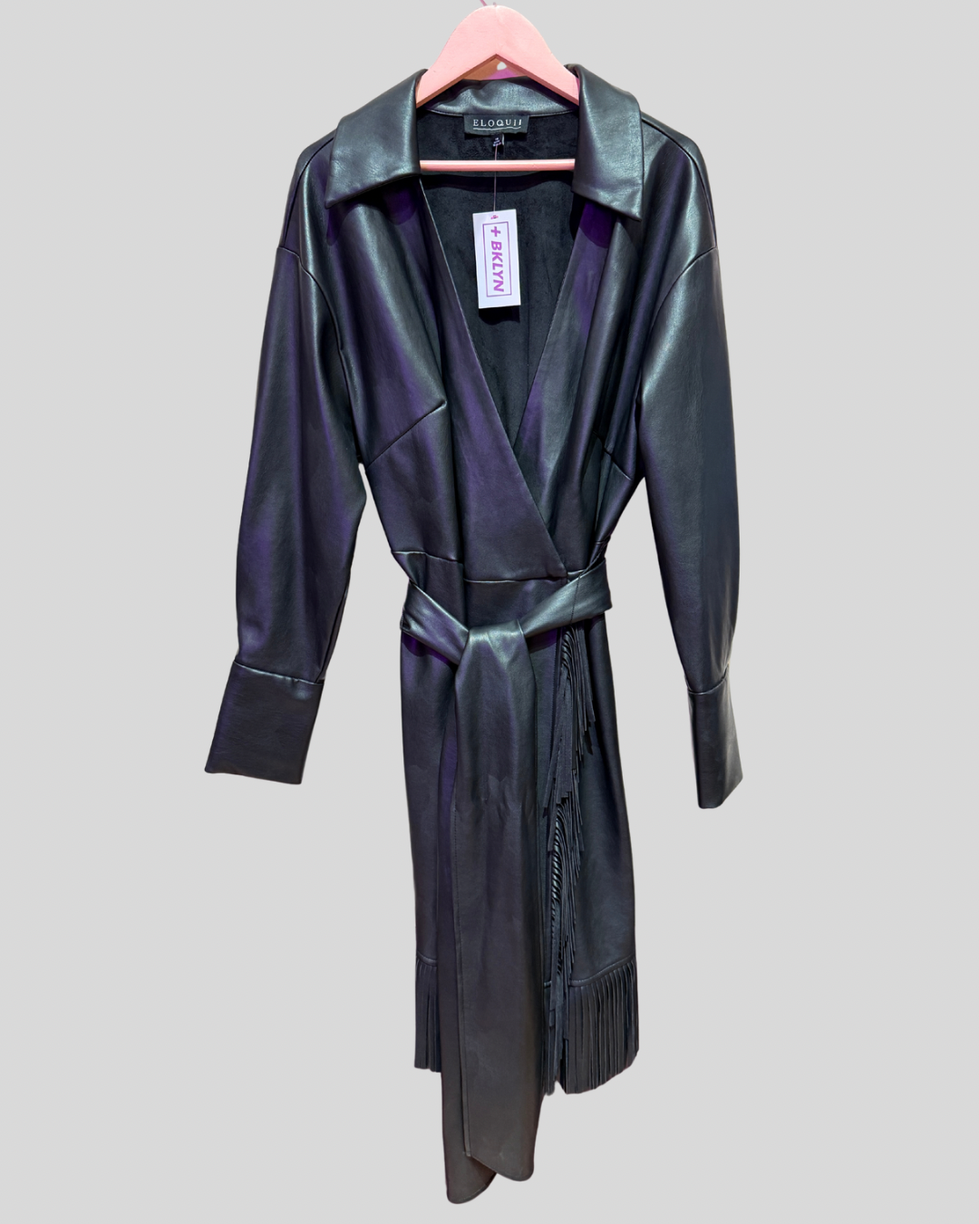 Eloquii Black Faux Leather Fringe Dress (14)