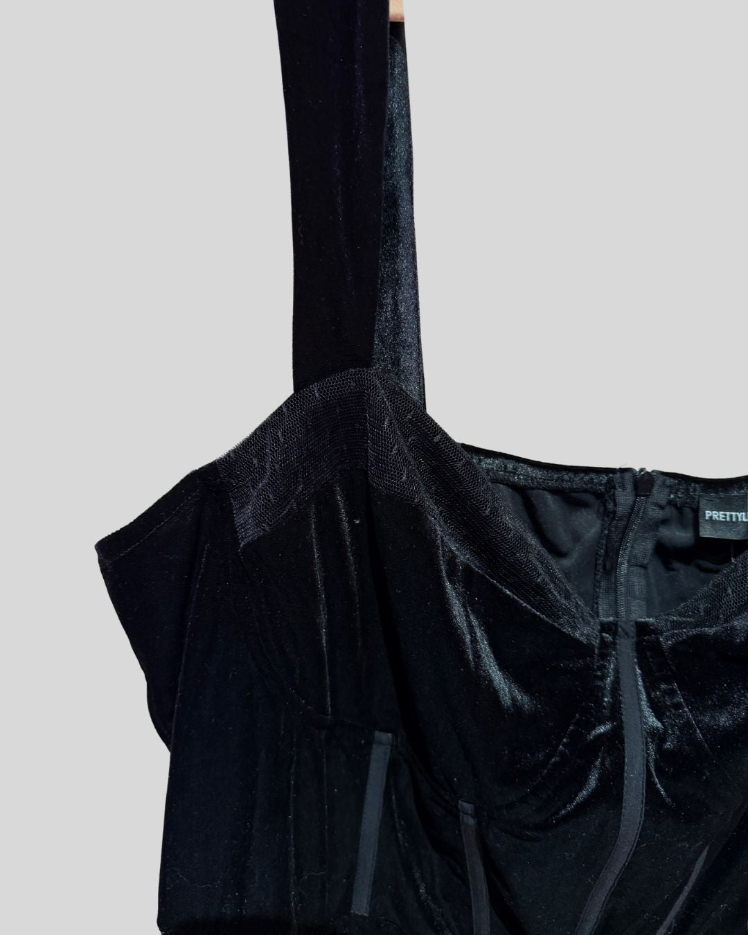 Pretty Little Thing black velvet mesh lace dress (22)