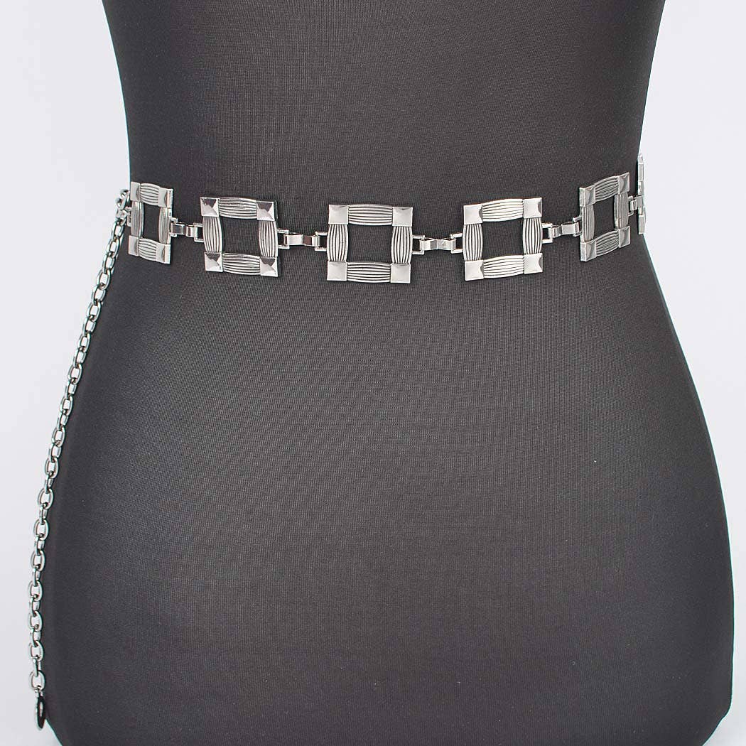 Square Metal Plus Size Chain Belt Silver 25-60 waist