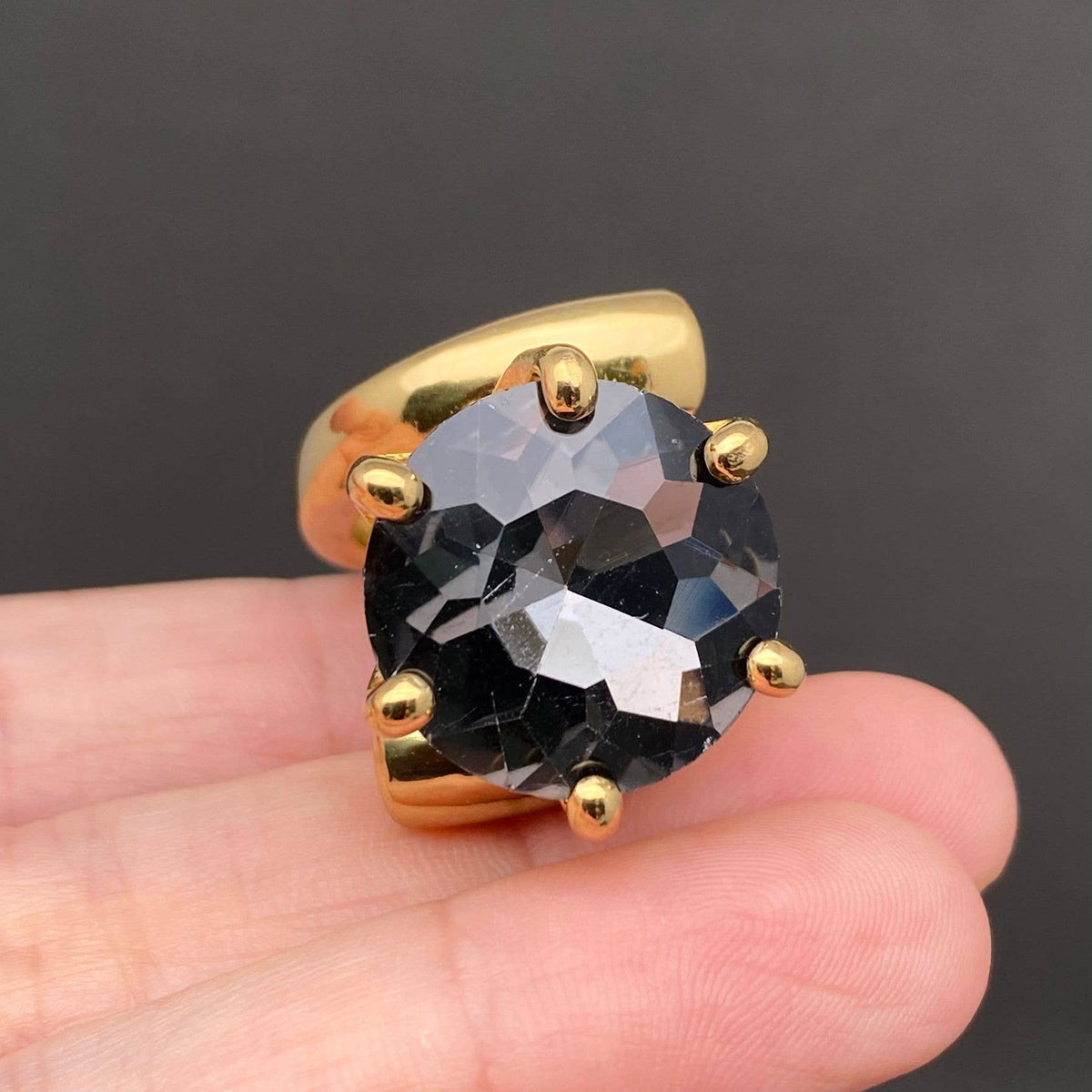 Big Zircon Inlaid 18K Gold Plated Stainless Steel Ring - FGS: Purple / 9