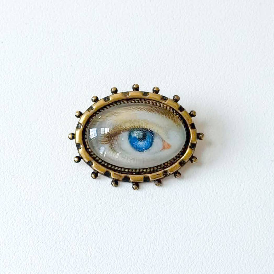 You Choose Lovers Eye Oval Brass Brooch Vintage Victorian: #1 Blue Eye Black Patina