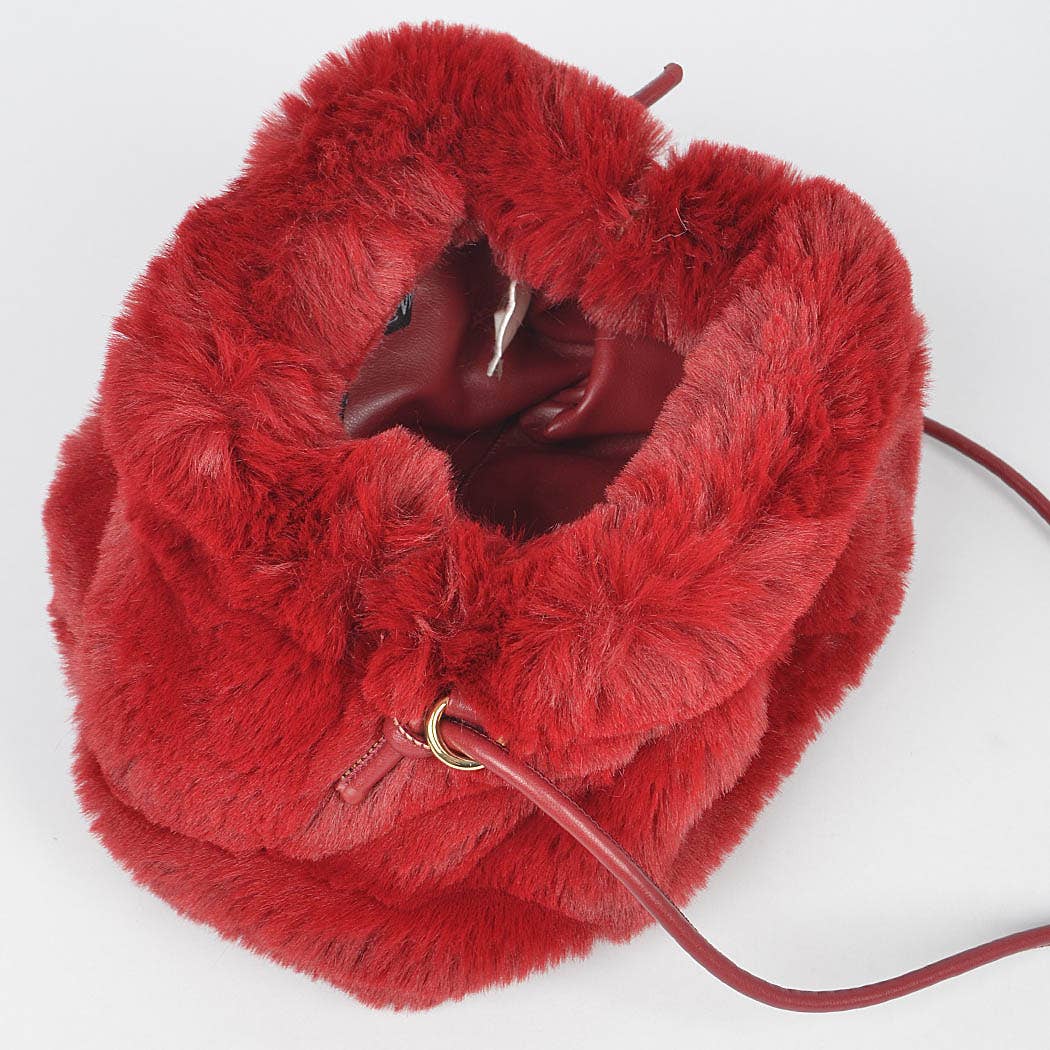 Cinched Faux Fur Crossbody Bag: Burgundy