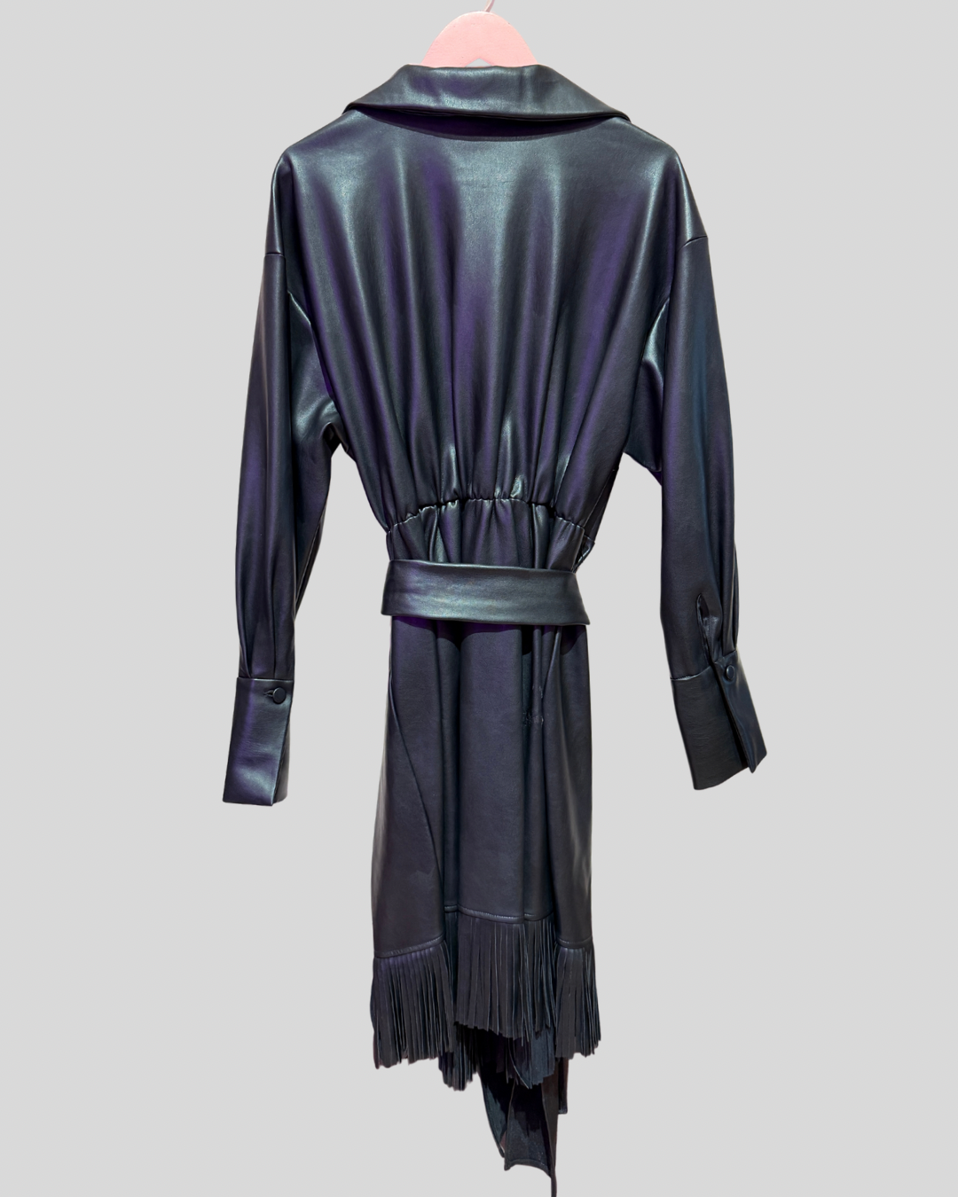 Eloquii Black Faux Leather Fringe Dress (14)