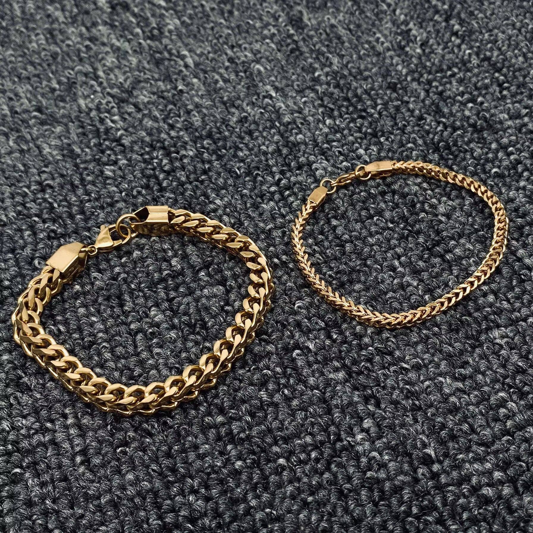 Man Stainless Steel Double Layer Cuban Chain Bracelet -MJ/BC: Golden / 3mm * 20mm