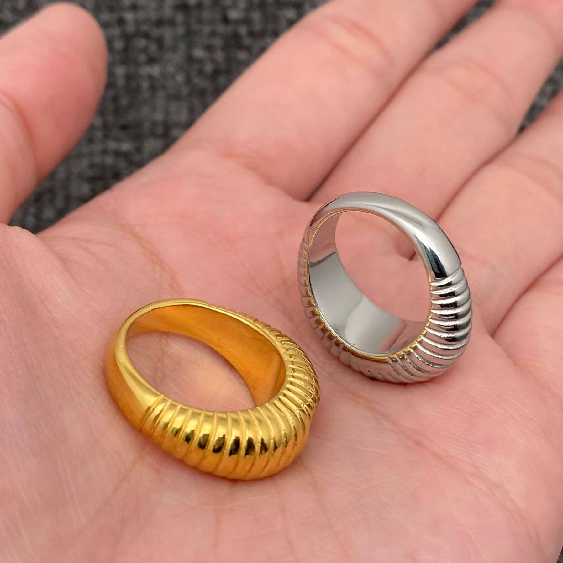 Heart Zircon 18K Gold Plated S.Steel Spiral Texture Ring - FGS: Golden / 8