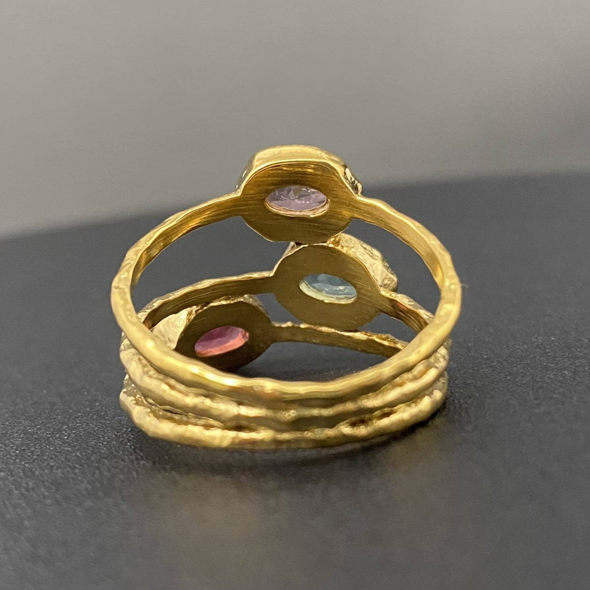 Colored Zircon Hollow 18K Gold Plated Stainless Steel Ring - FGS