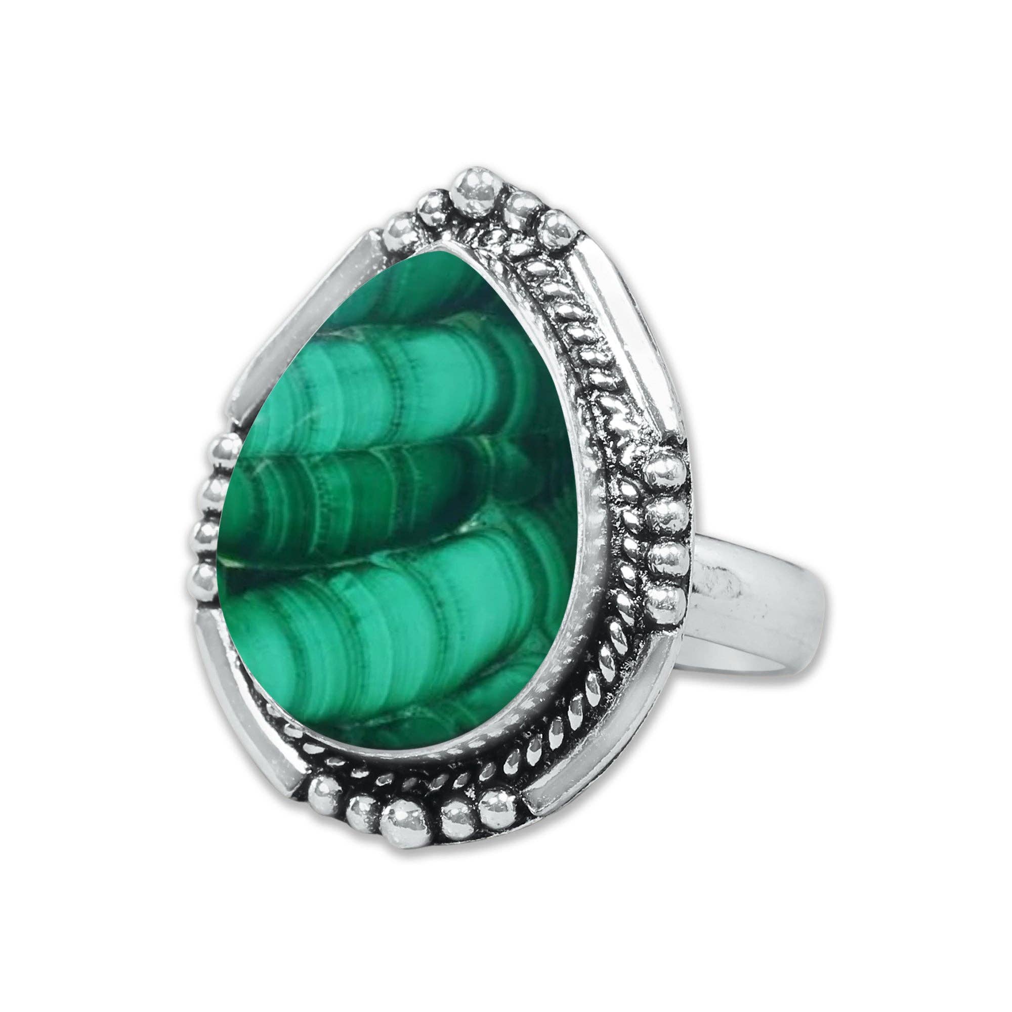 Malachite Rings – Silver-Plated, Handmade, Bold Green (US Sizes 6–10, Non-Adjustable) | Wholesale: 5 Rings
