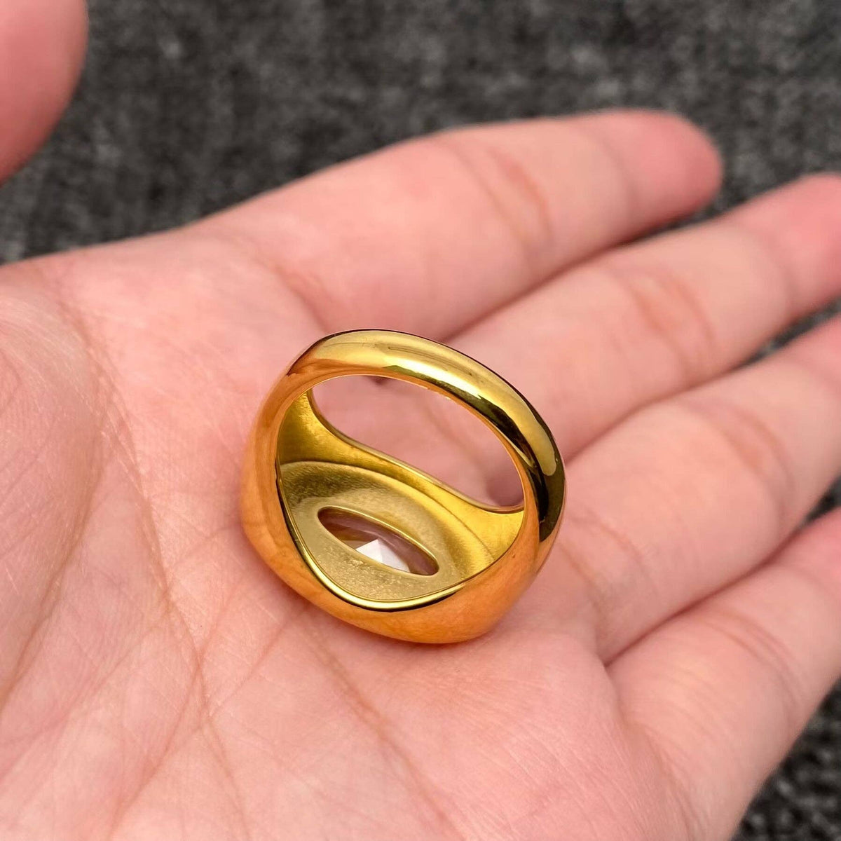 Oval Zircon 18K Gold Plated Stainless Steel Ring - FGS: 8