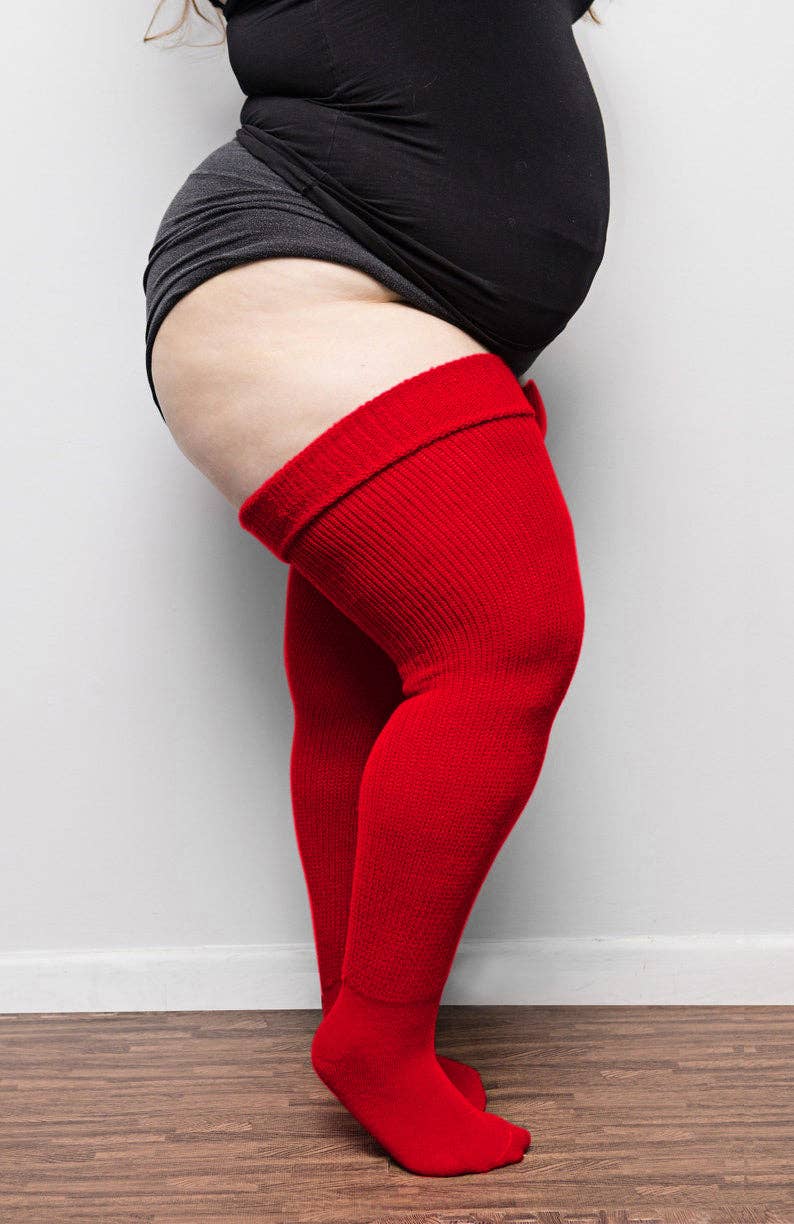 THUNDA THIGHS - Plus Size Thigh High Socks - Red Delicious: Long 35 Inches