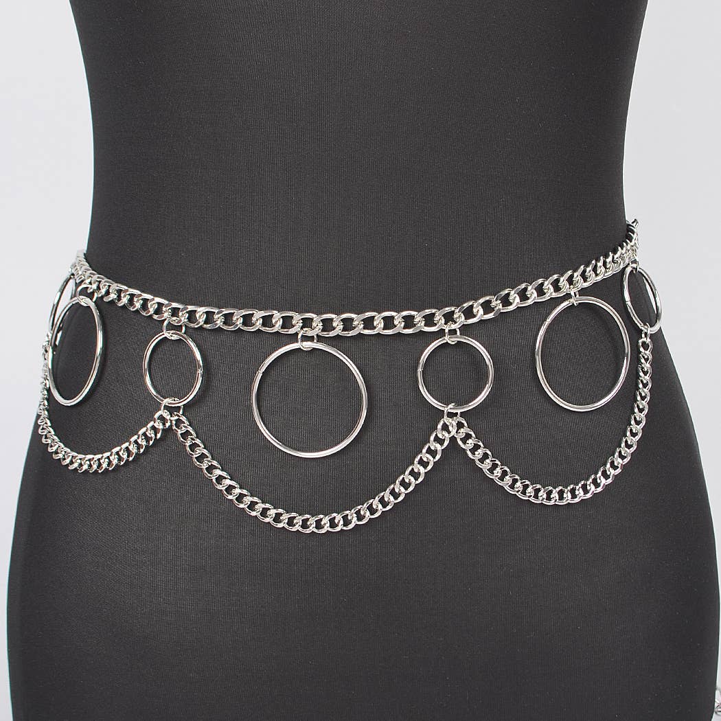 Multi O Ring Layered Chain Belt: Gold