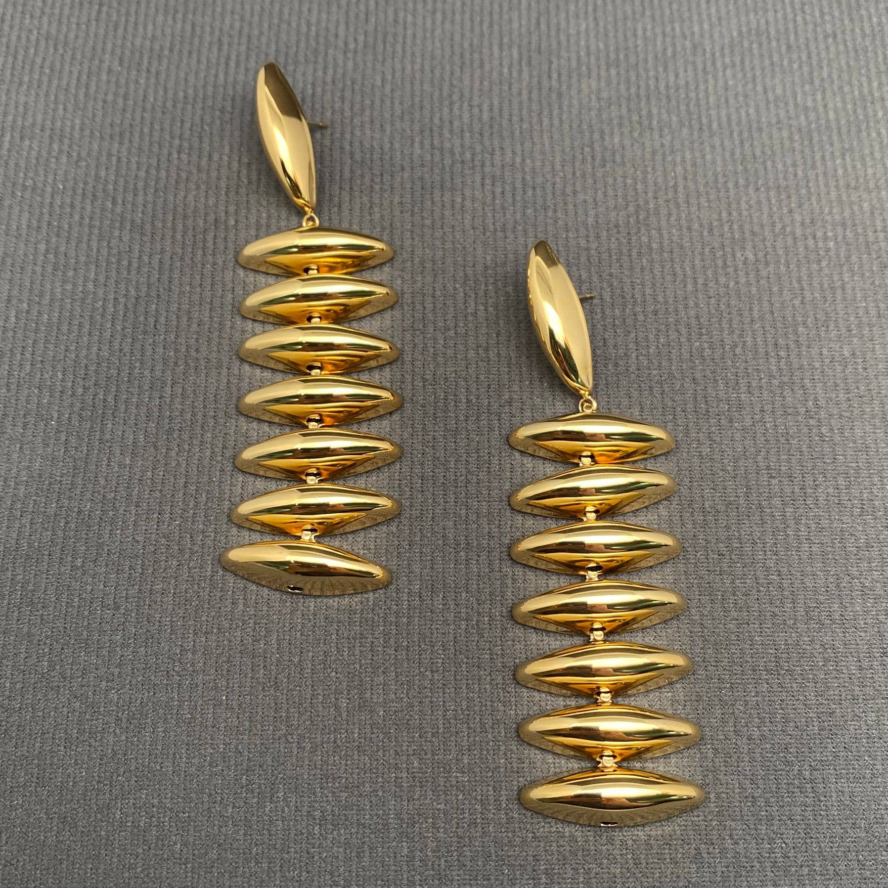 Glossy Geometric Fringe 18K Gold Plated Earrings - FGS: Steel color