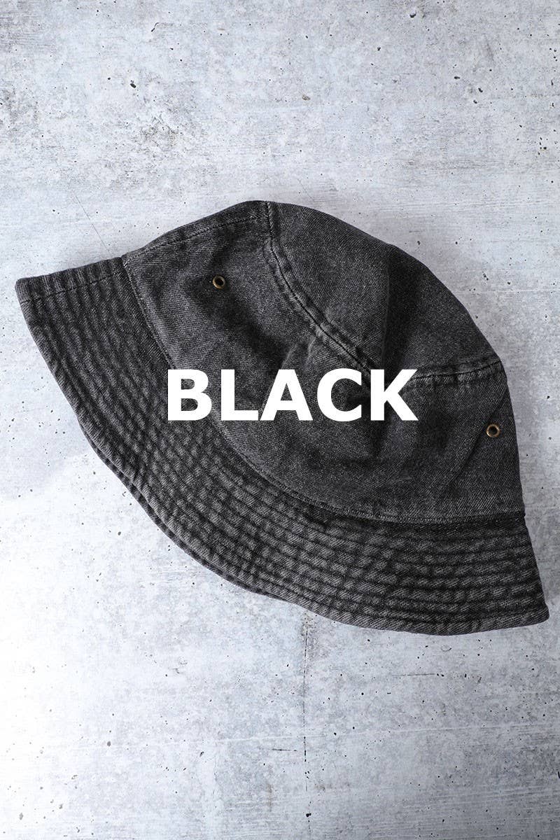 Fashion City - Cotton Canvas Denim Bucket Safari Boonie Hat: BLACK / LXL