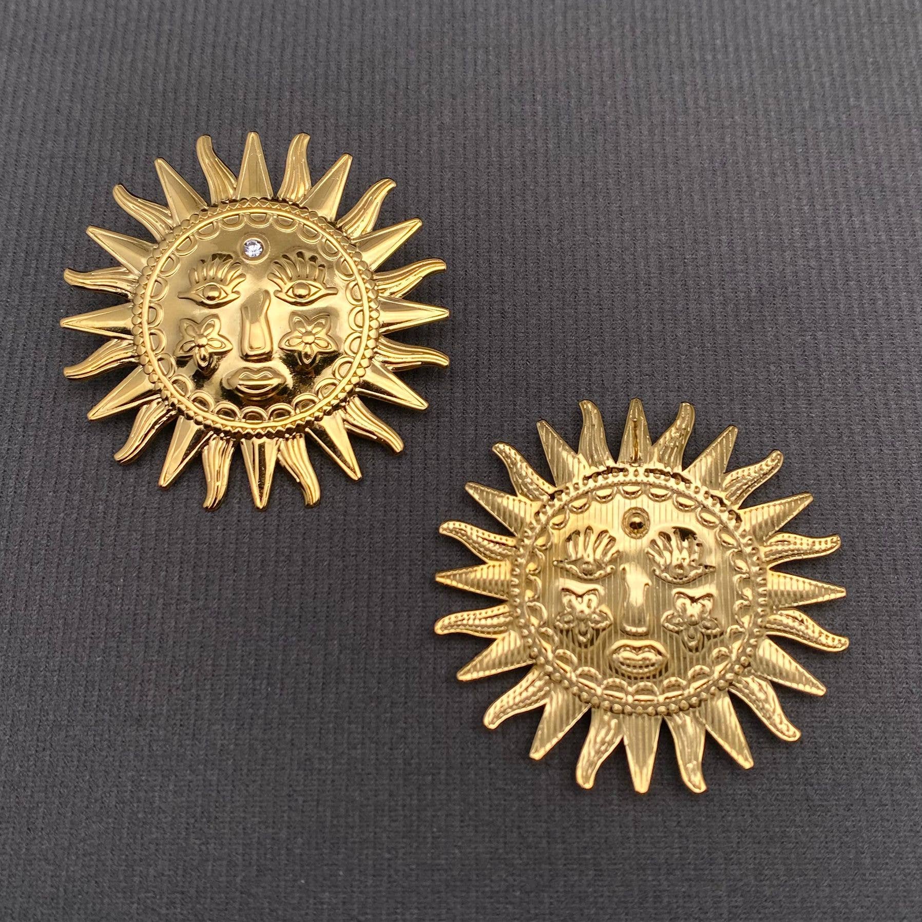18K Gold Plated S.Steel Zircon Inlaid Sun Earrings - FGS/MS