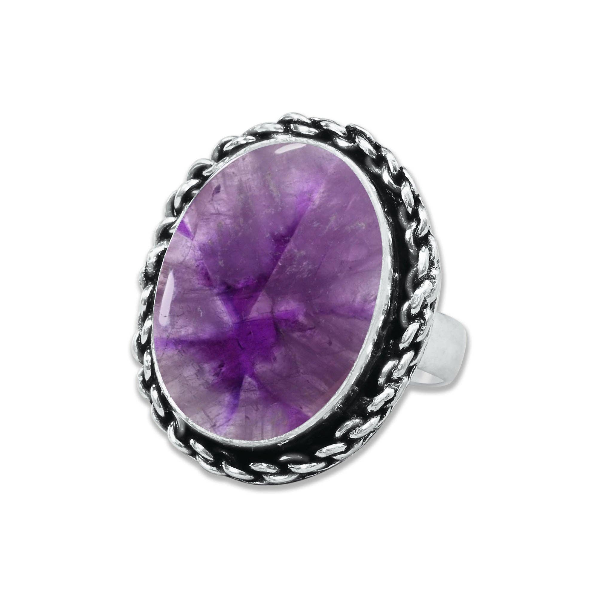 Star Amethyst Rings for Women – Silver-Plated, Handmade, Deep Purple (US Sizes 6–10, Non-Adjustable): 10 Rings