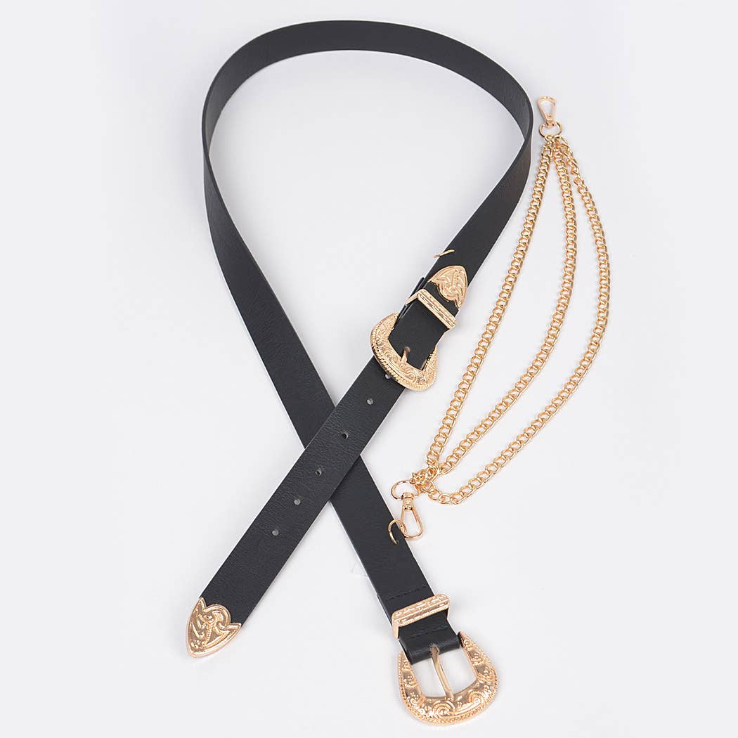 Removable Plus Size Chain Belt: Black Gold