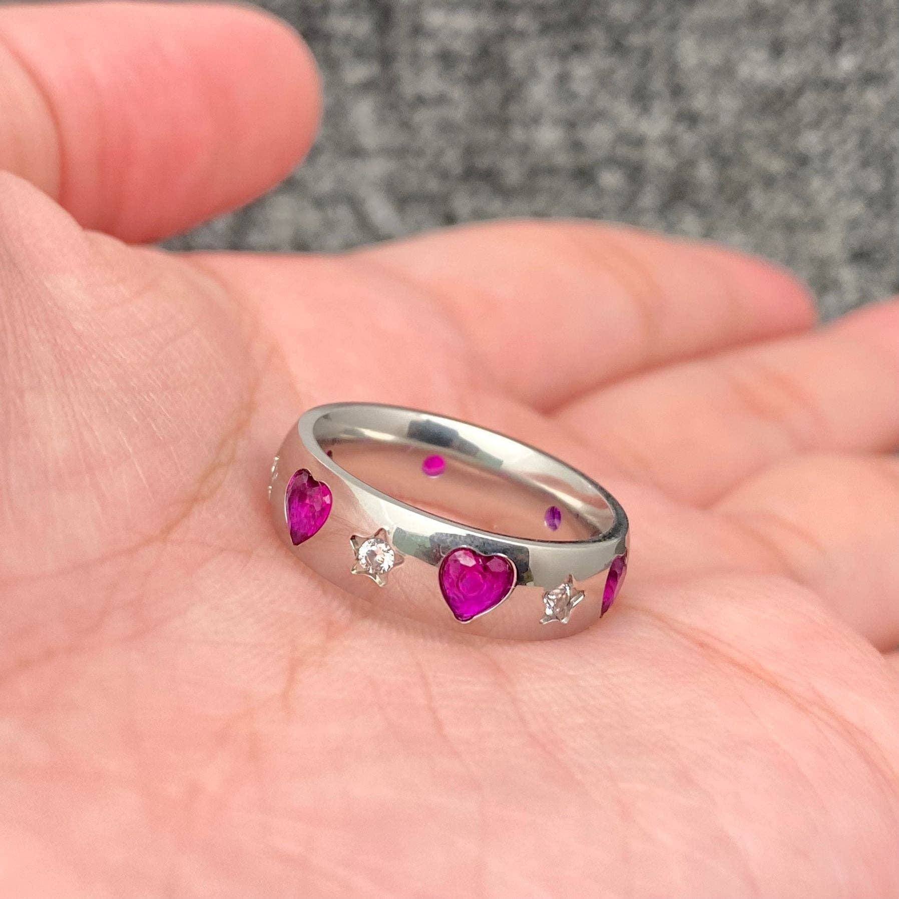 FGS - Purple Heart Zircon 18K Gold Plated Stainless Steel Ring: Golden / 9