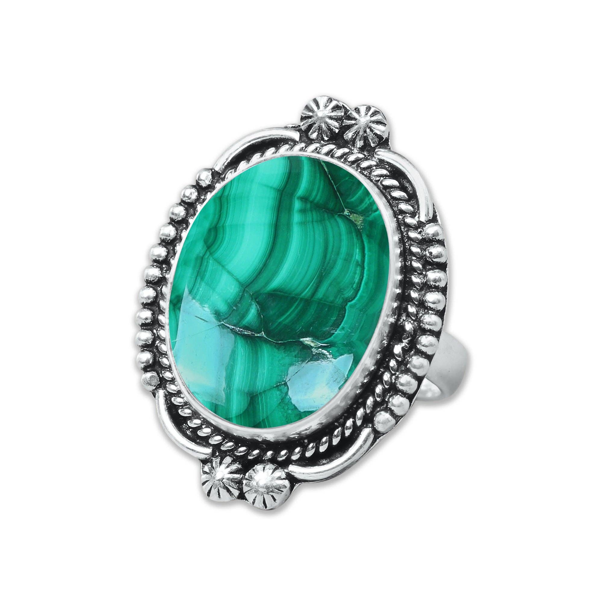 Malachite Rings – Silver-Plated, Handmade, Bold Green (US Sizes 6–10, Non-Adjustable) | Wholesale: 5 Rings