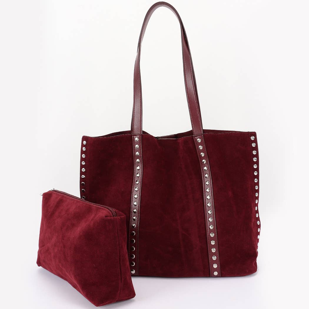 Faux Suede Orng Studded Tote Bag: CM