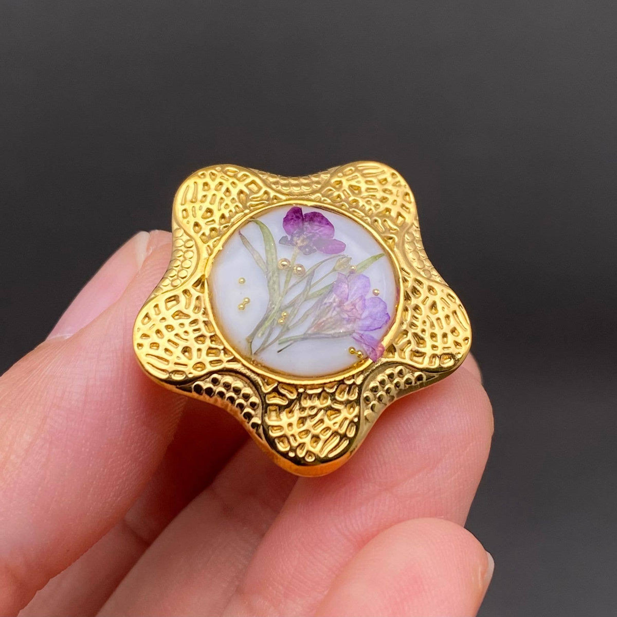 Dried Flowers Geometric 18K Gold Plated S.teel Ring - PDF: Style E