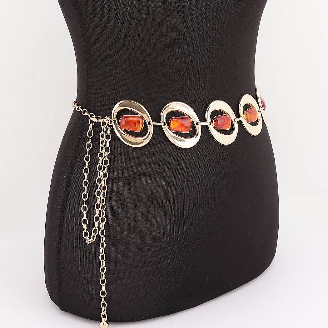 Gemstone Inlay Oval Link Chain Belt: SL
