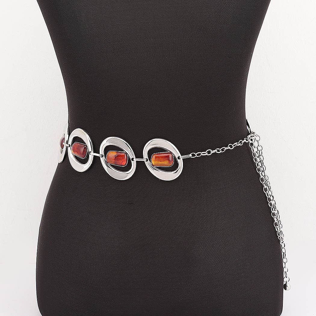 Gemstone Inlay Oval Link Chain Belt: SL