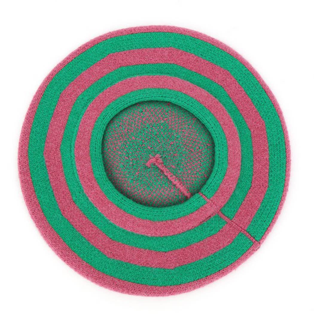 Striped Knit Beret: PKGR
