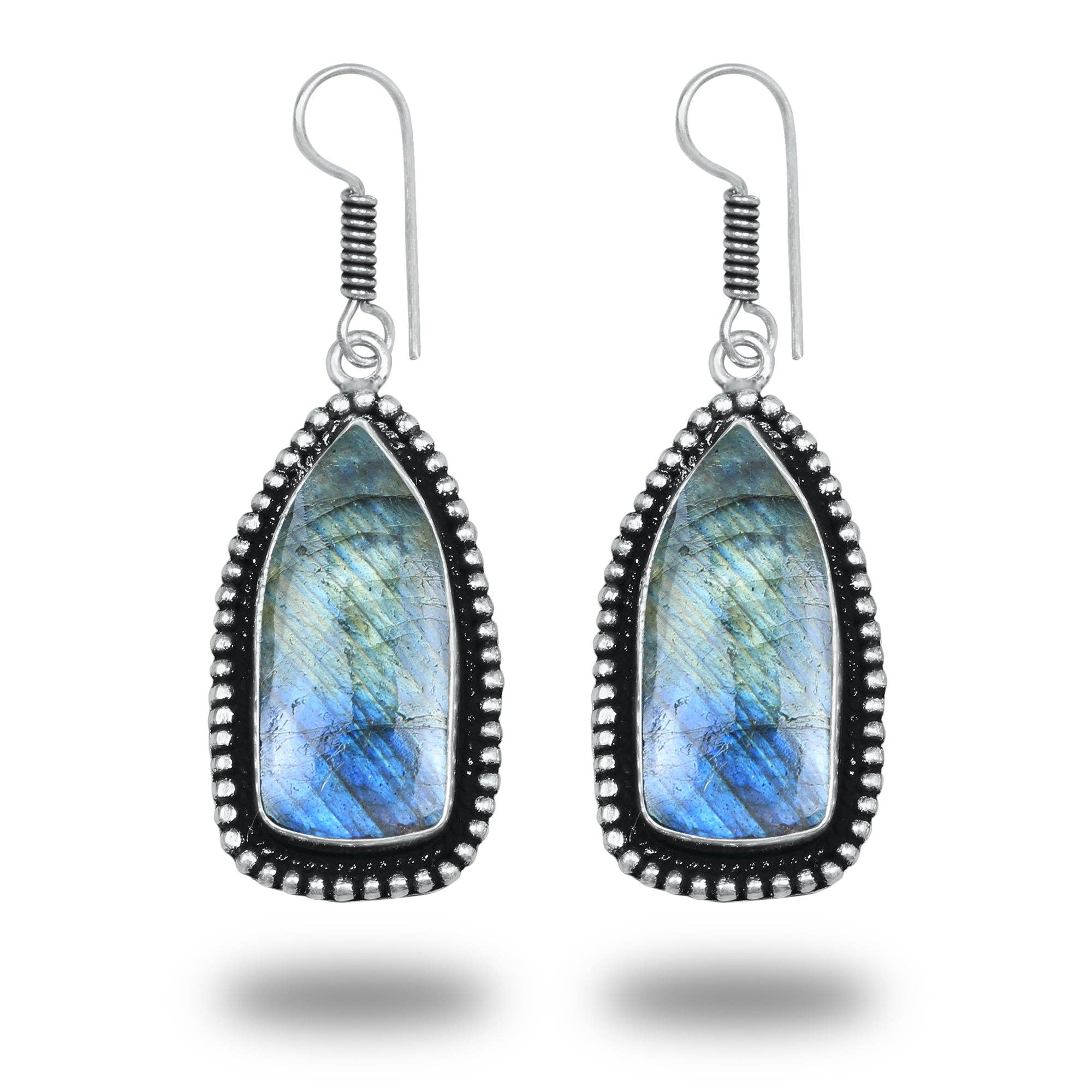 Boho Designer Earrings – Silver-Plated, Handmade, Assorted Gemstones | Wholesale: Pack of 20