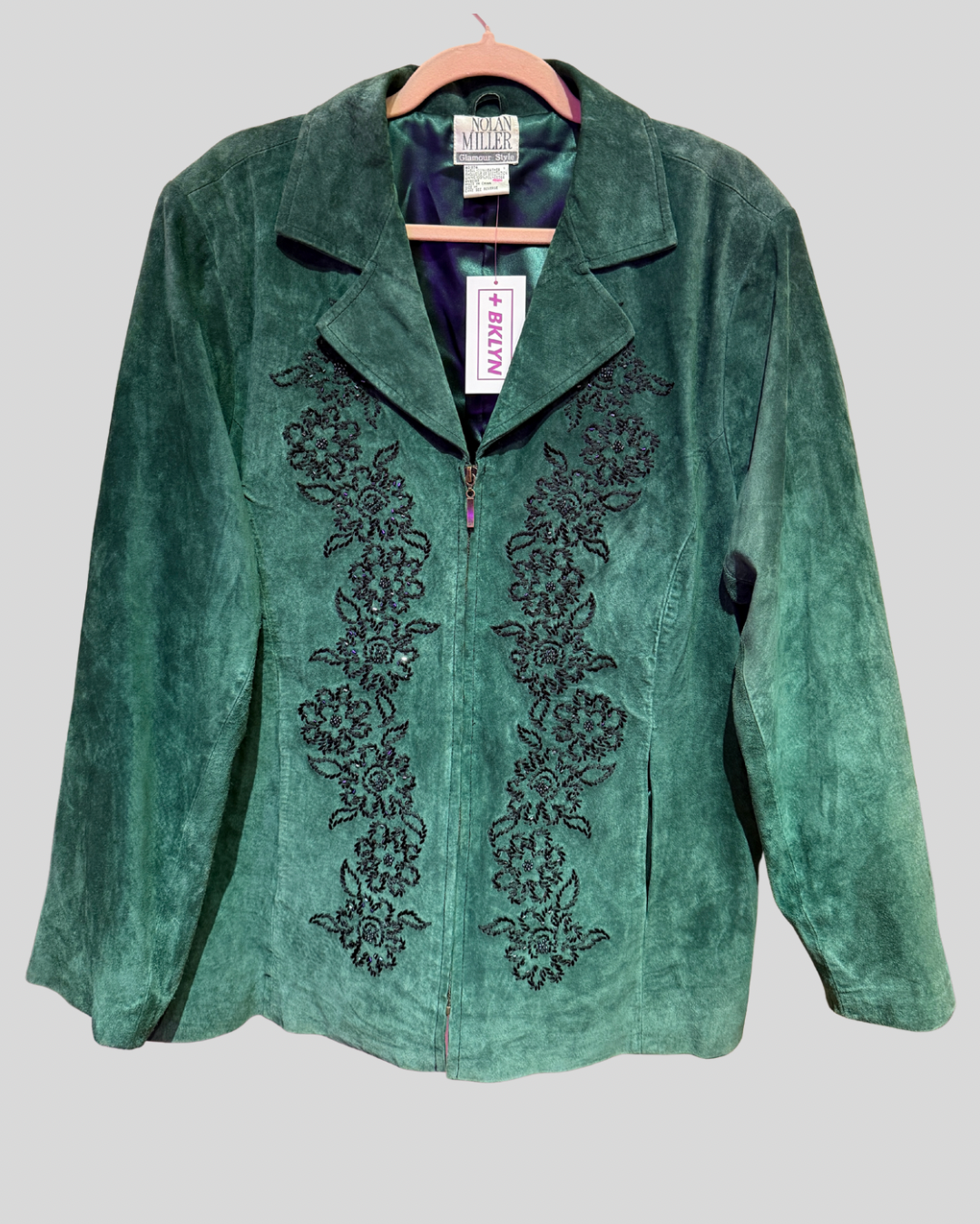 Vintage Nolan Miller Green Genuine Suede Beaded Jacket (1X)