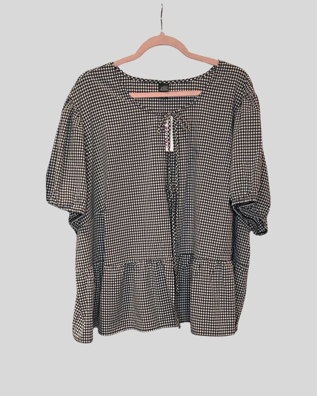 Wild Fable Black White Gingham Tie Top (4X)