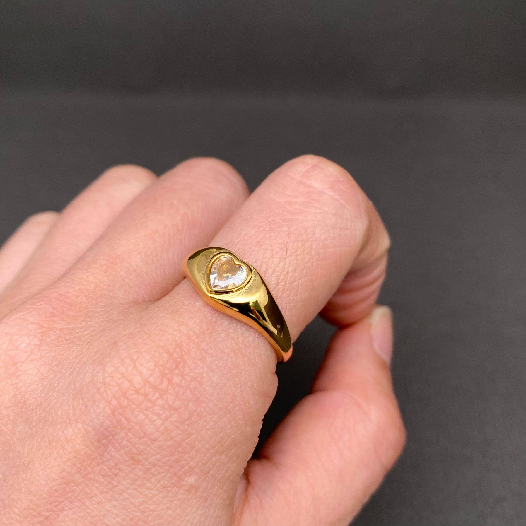 Heart Zircon Inlaid 18K Gold Plated S.Steel Ring - FGS: Steel color / 11