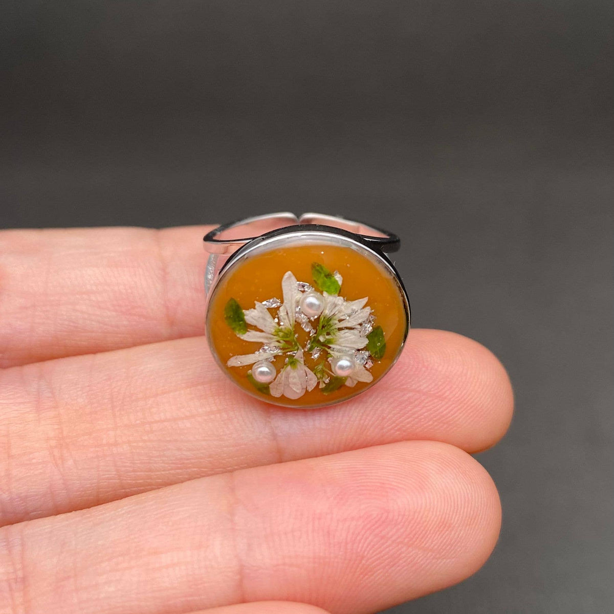 Multiple Styles Dried Flowers Stainless Steel Ring - PDF: Style E