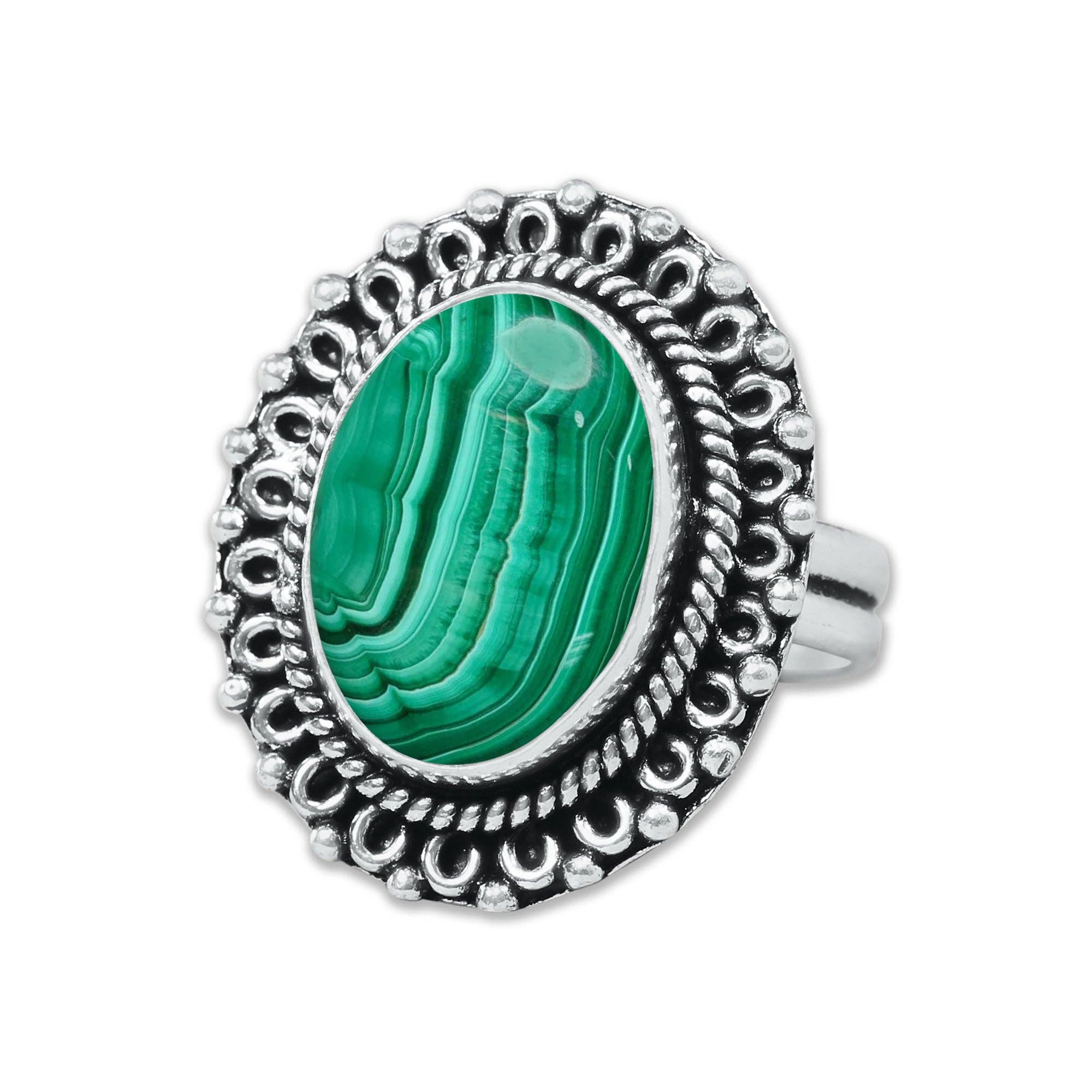 Malachite Rings – Silver-Plated, Handmade, Bold Green (US Sizes 6–10, Non-Adjustable) | Wholesale: 5 Rings