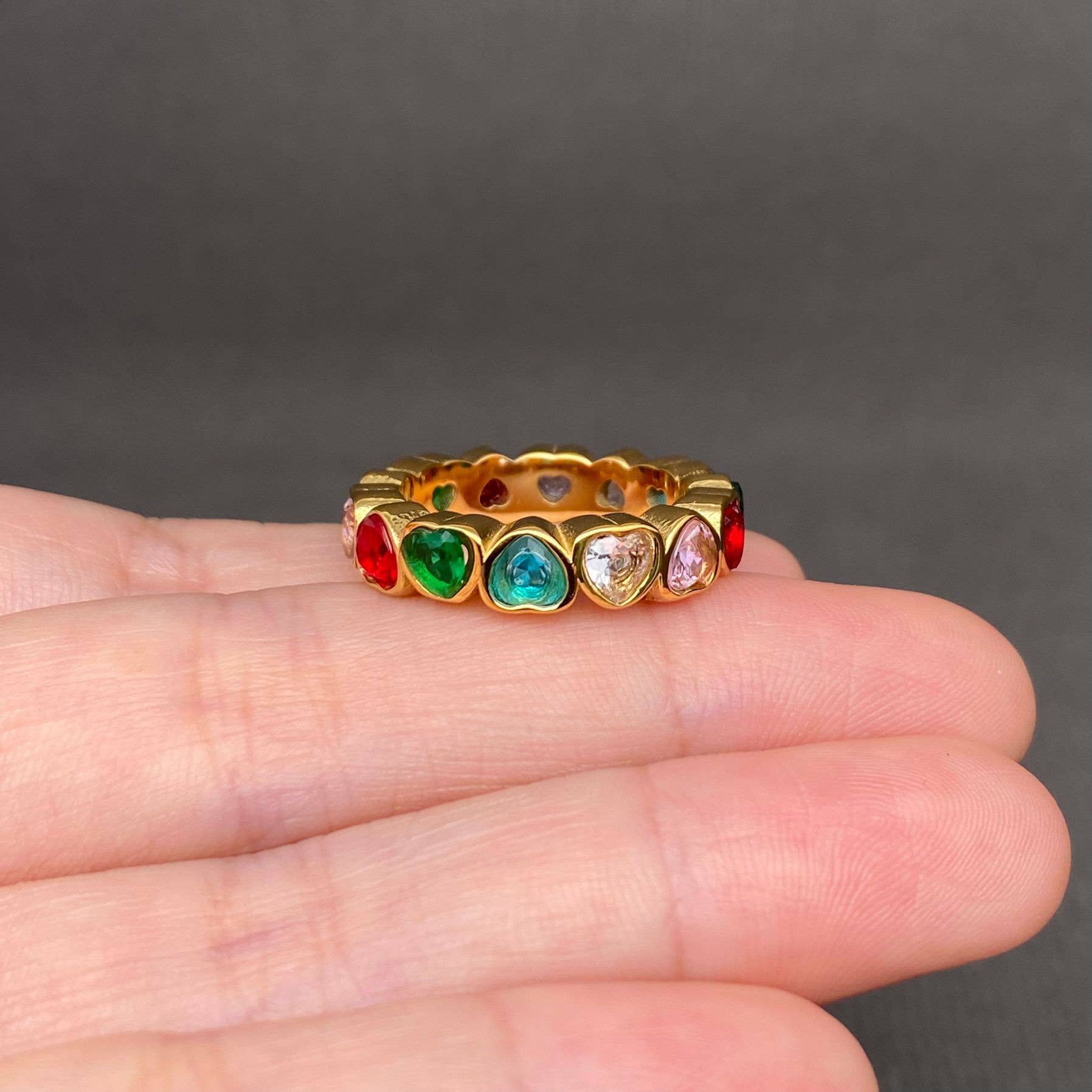 Colored Heart Zircon 18K Gold Plated S.Steel Ring - FGS: Steel color