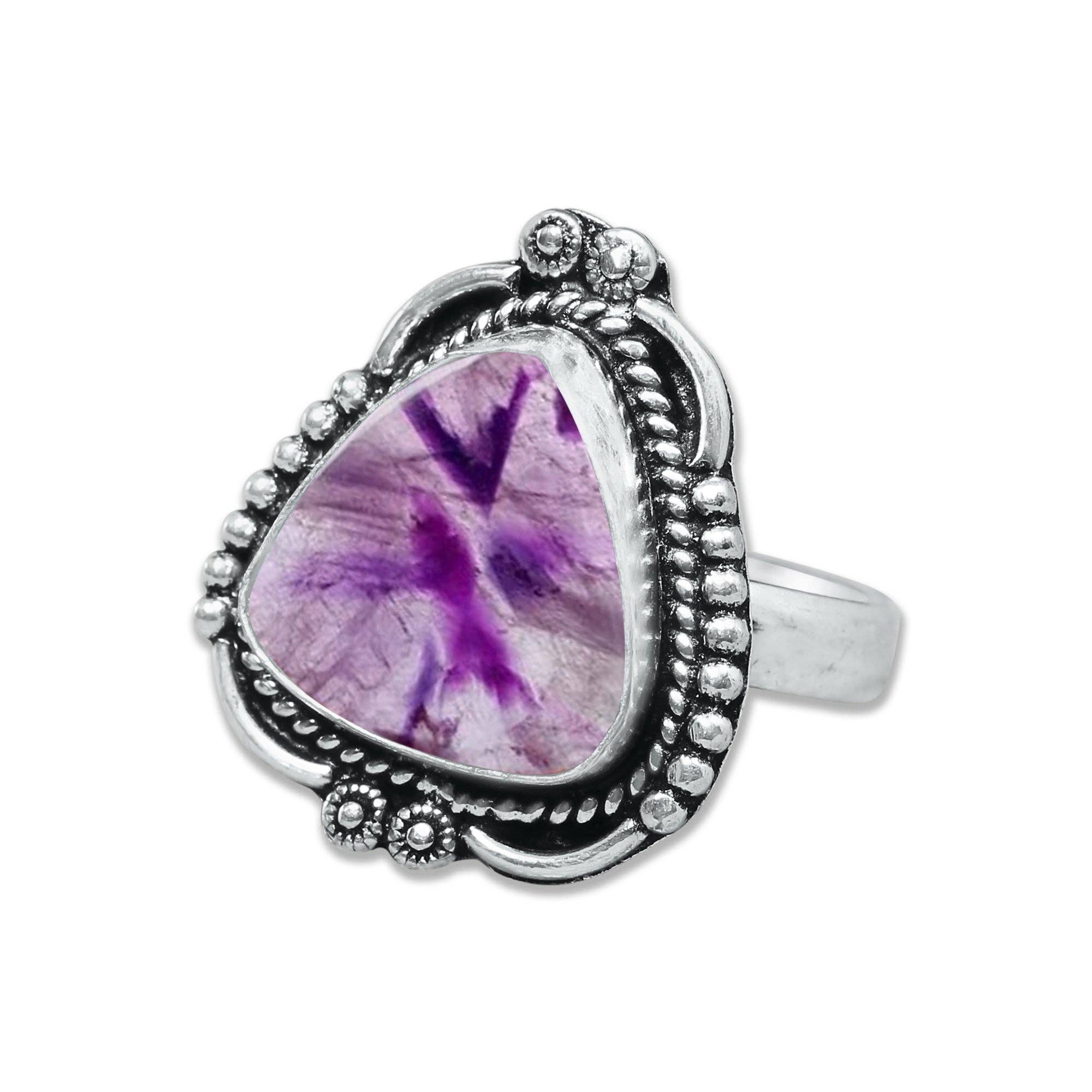 Star Amethyst Rings for Women – Silver-Plated, Handmade, Deep Purple (US Sizes 6–10, Non-Adjustable): 10 Rings