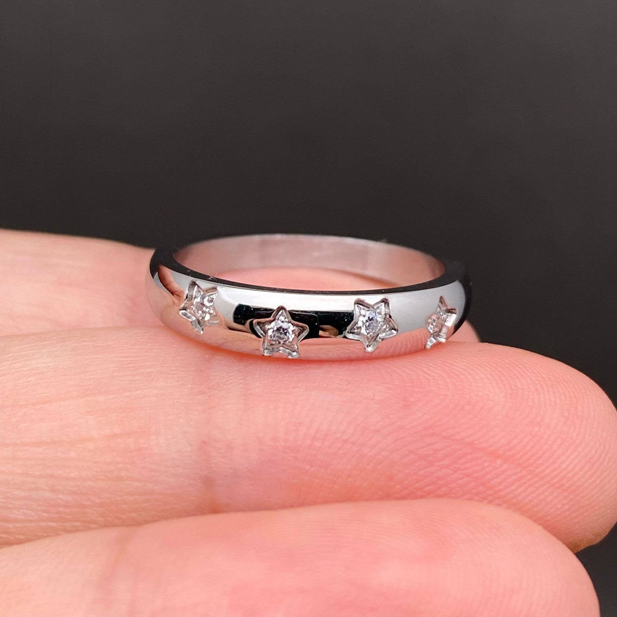 Zircon Inlaid Star 18K Gold Plated S.Steel Ring - FGS/MS: Steel color / 8