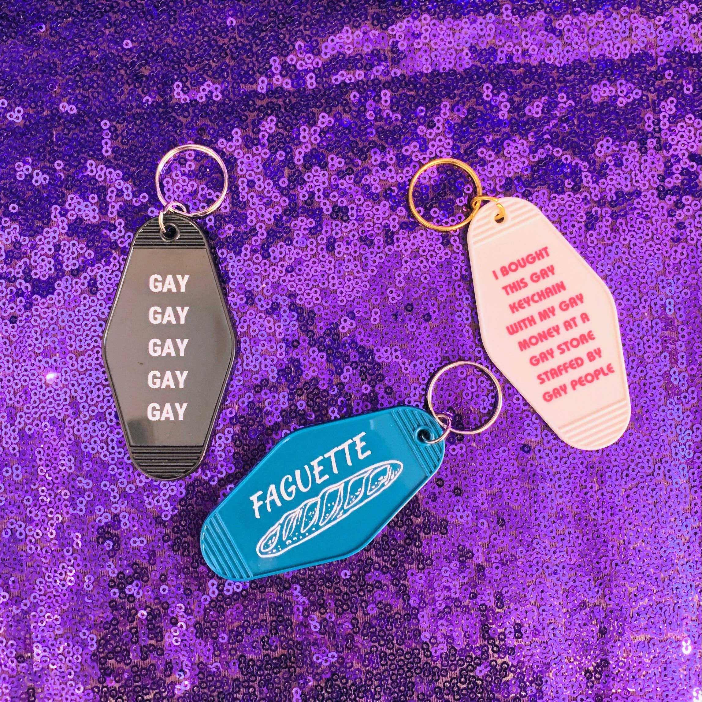 Faguette Gay Pride Motel Keychain with Baguette Bread