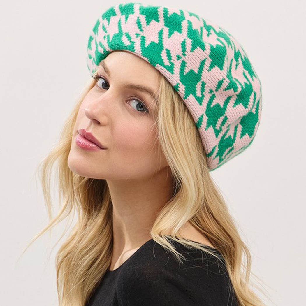 Houndstooth Knit Beret: PKGN